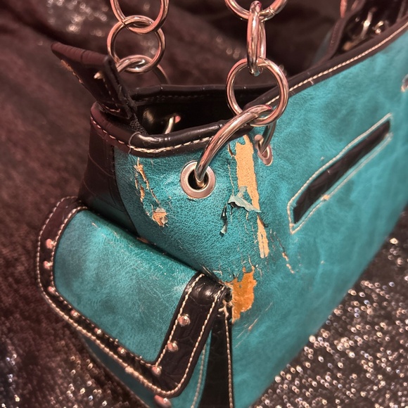 2000s Y2K Blue cross crocodile silver leather bag - Picture 4 of 5